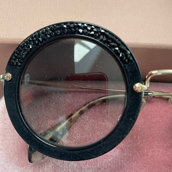 MIU MIU Crystal/Velvet Sunglasses Black - Picture 3 of 6